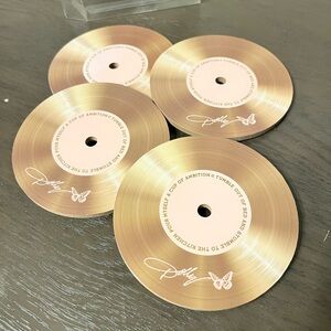 Dolly Parton Gold Records Set Of 4 Pink Butterfly Coasters NEW